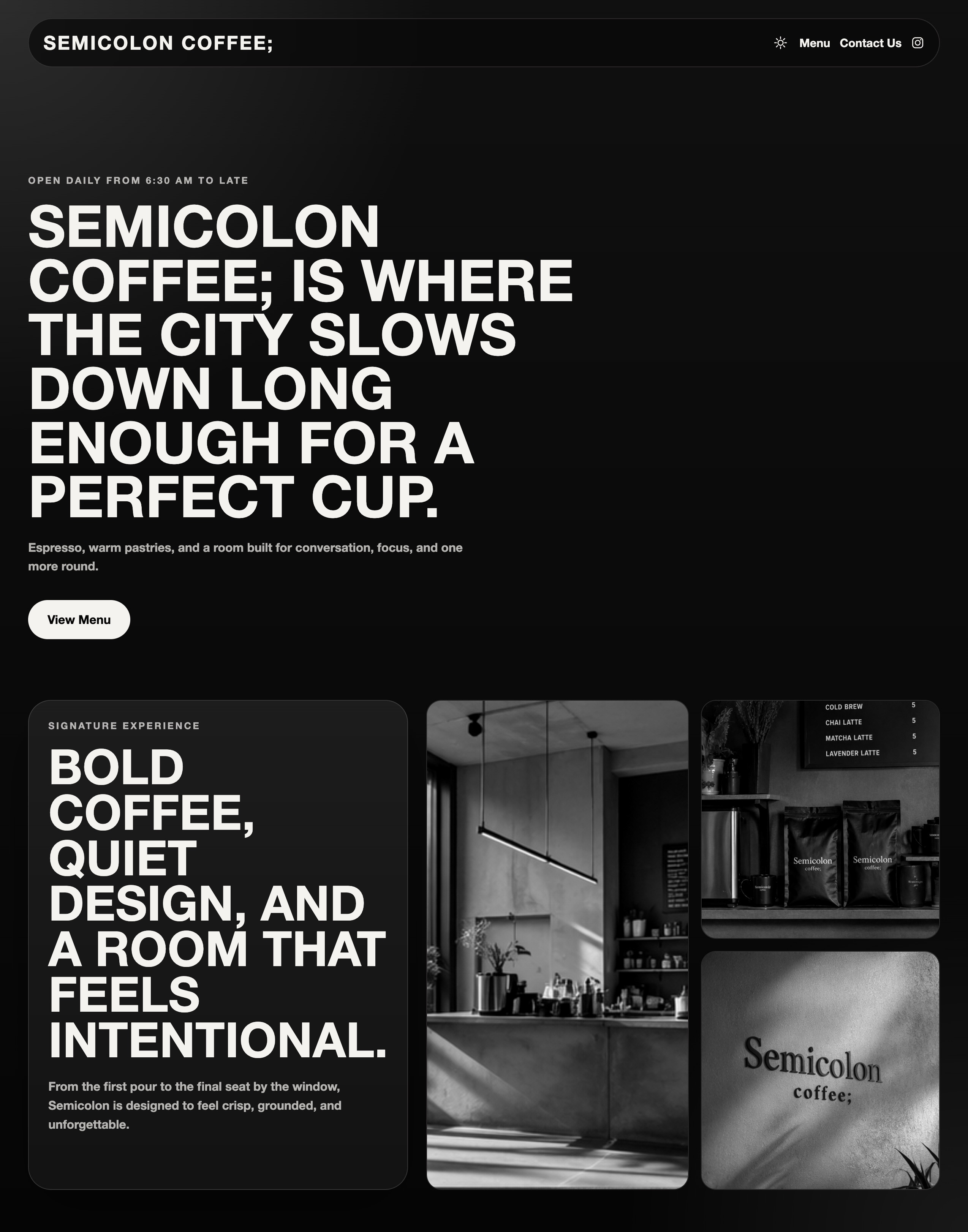 Screenshot preview of the Semicolon Coffee website